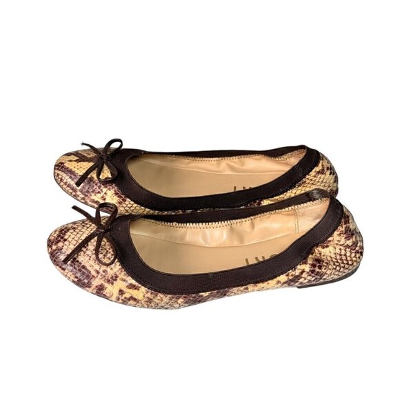 Report Brown Snake Print Leather Ballet Flats Women's Sz. 10 Animal Print - Picture 1 of 12